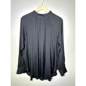 LOFT M Long Sleeve High Neck Blouse, Black, Buttons On Back